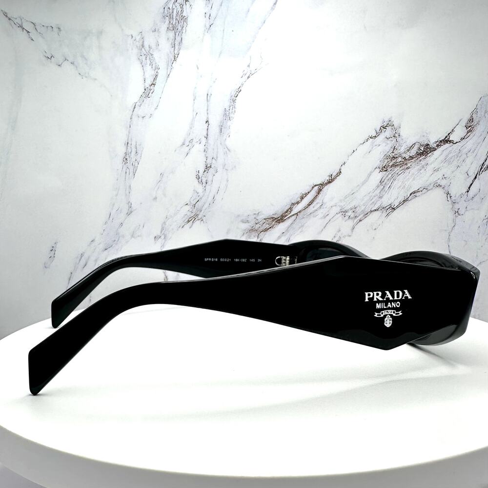 New PRADA Sunglasses Black Oval Cat Eye Symbole Logo - Picture 5 of 16